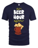 Funny Beer Hour Anytime T-Shirt with Mug Graphic Print - navy t-shirt on white background