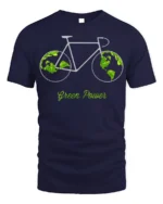 Green Power Bicycle Earth T-Shirt for Eco-Friendly Riders - navy t-shirt on white background