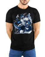 Fierce Dragon Baseball Warrior T-shirt for Sports Fans - model wearing black shirt, hands behind back