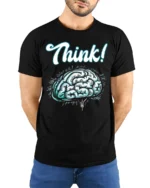 Think Brain T-shirt Intellectual Graphic Tee for Minds - model wearing black shirt, hands behind back