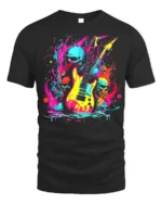 Neon Skull Guitar T-Shirt for Rock Music Lovers - black t-shirt on white background