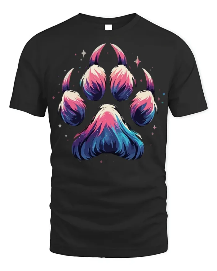 Galaxy Paw Print T-Shirt Vibrant Animal Lover - black t-shirt on white background