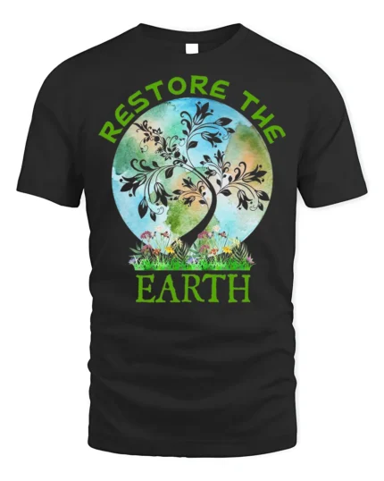 Restore The Earth T-Shirt Nature Graphic Eco Friendly - black t-shirt on white background