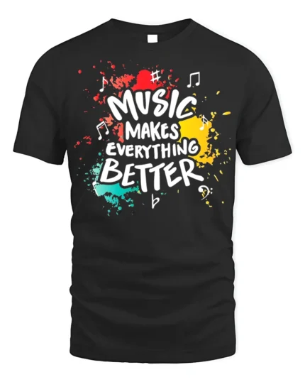 Music Makes Everything Better T-Shirt Retro Color Design - black t-shirt on white background