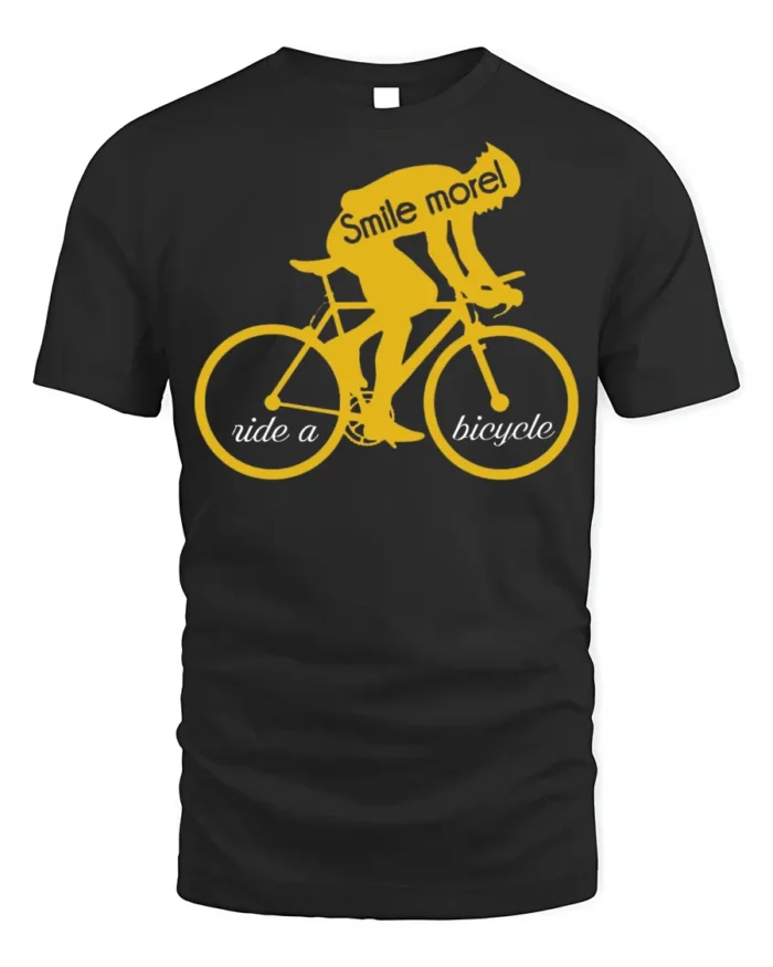 Smile More Ride a Bicycle Motivational Cycling T-Shirt - black t-shirt on white background