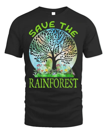 Save the Rainforest T-Shirt with Nature Tree Graphic - black t-shirt on white background