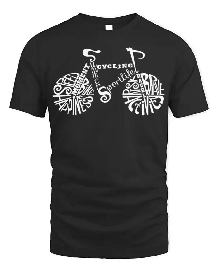 Typography Bike Word Art Cycling T-Shirt for Riders - black t-shirt on white background