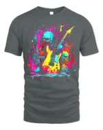 Neon Skull Guitar T-Shirt for Rock Music Lovers - gray t-shirt on white background