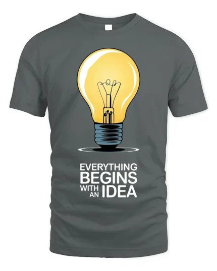 Everything Begins With an Idea Light Bulb T-Shirt - gray t-shirt on white background