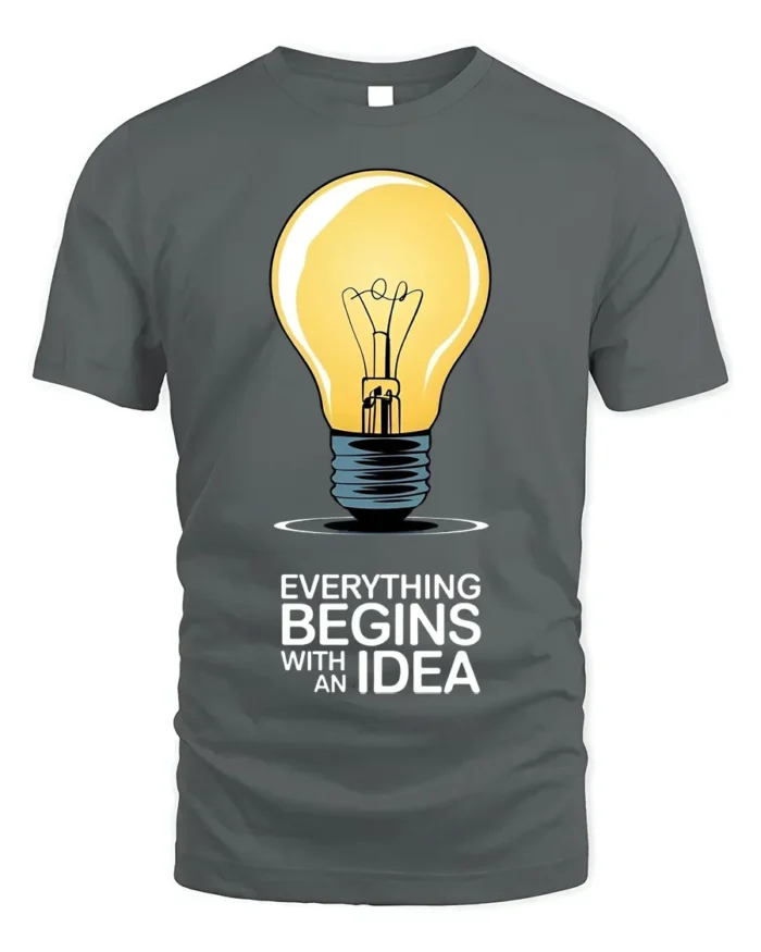 Everything Begins With an Idea Light Bulb T-Shirt - gray t-shirt on white background