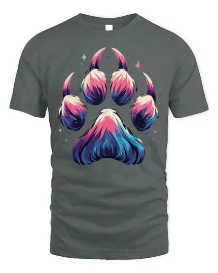 Galaxy Paw Print T-Shirt Vibrant Animal Lover - gray t-shirt on white background