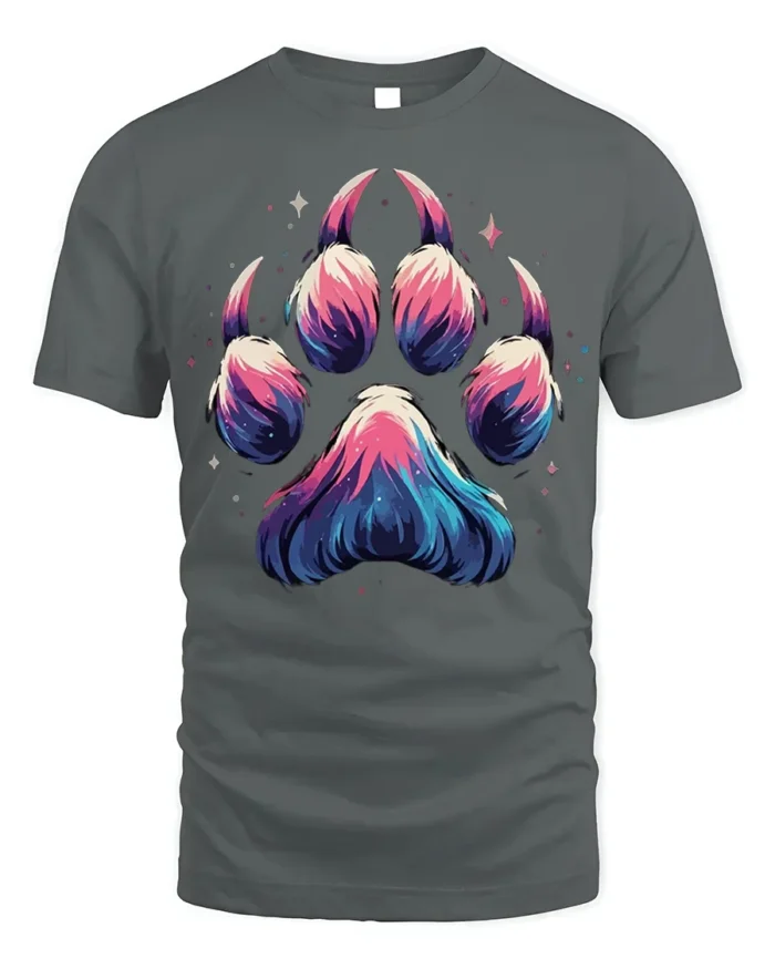 Galaxy Paw Print T-Shirt Vibrant Animal Lover - gray t-shirt on white background