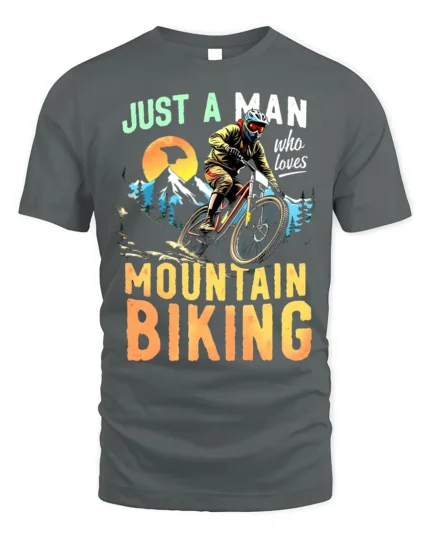 Just A Man Who Loves Mountain Biking T-Shirt - gray t-shirt on white background