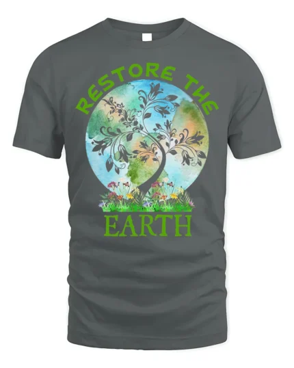 Restore The Earth T-Shirt Nature Graphic Eco Friendly - gray t-shirt on white background