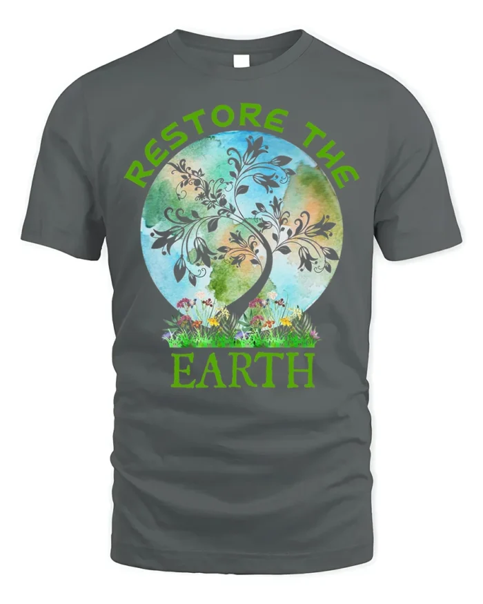 Restore The Earth T-Shirt Nature Graphic Eco Friendly - gray t-shirt on white background