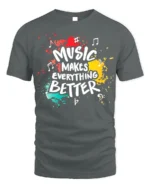 Music Makes Everything Better T-Shirt Retro Color Design - gray t-shirt on white background