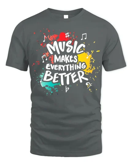 Music Makes Everything Better T-Shirt Retro Color Design - gray t-shirt on white background