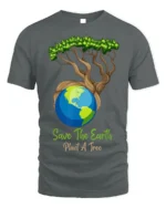 Save The Earth Plant A Tree T-Shirt Eco Nature Graphic - gray t-shirt on white background