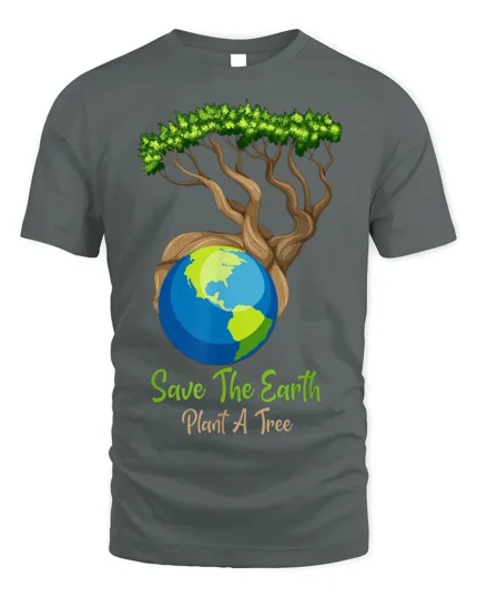 Save The Earth Plant A Tree T-Shirt Eco Nature Graphic - gray t-shirt on white background