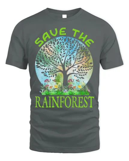 Save the Rainforest T-Shirt with Nature Tree Graphic - gray t-shirt on white background