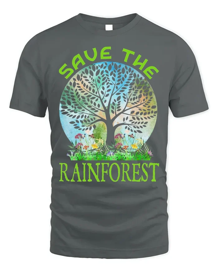 Save the Rainforest T-Shirt with Nature Tree Graphic - gray t-shirt on white background