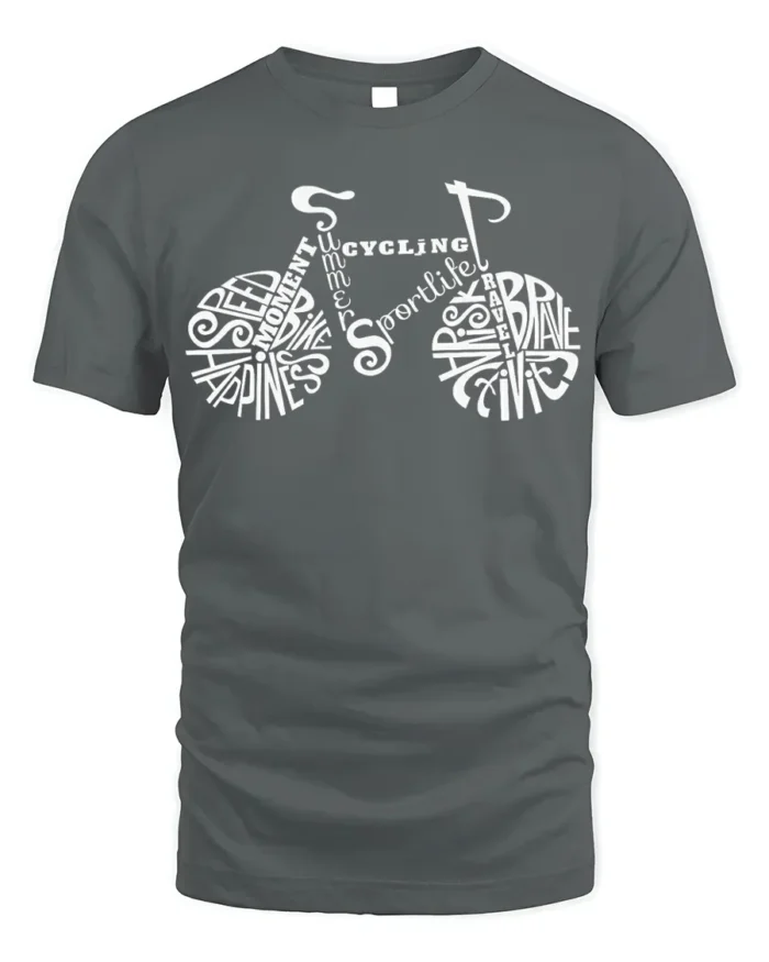 Typography Bike Word Art Cycling T-Shirt for Riders - gray t-shirt on white background