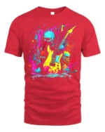 Neon Skull Guitar T-Shirt for Rock Music Lovers - red t-shirt on white background