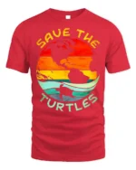 Save The Turtles T-Shirt Retro Earth Ocean Graphic - red t-shirt on white background