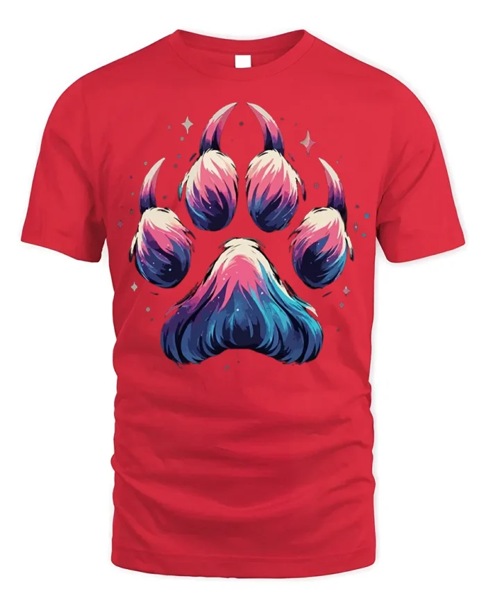 Galaxy Paw Print T-Shirt Vibrant Animal Lover - red t-shirt on white background
