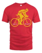 Smile More Ride a Bicycle Motivational Cycling T-Shirt - red t-shirt on white background