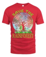 Save the Rainforest T-Shirt with Nature Tree Graphic - red t-shirt on white background