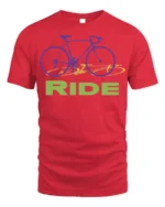 Retro Bike RIDE Graphic T-Shirt for Cyclists and Riders - red t-shirt on white background