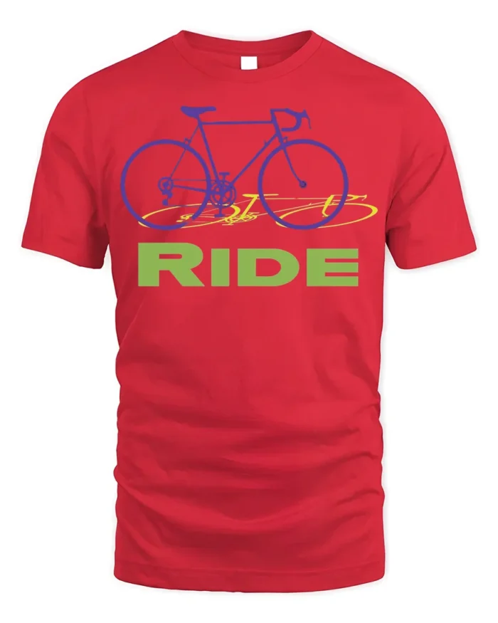 Retro Bike RIDE Graphic T-Shirt for Cyclists and Riders - red t-shirt on white background