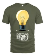 Everything Begins With an Idea Light Bulb T-Shirt - military green t-shirt on white background