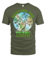 Restore The Earth T-Shirt Nature Graphic Eco Friendly - military green t-shirt on white background