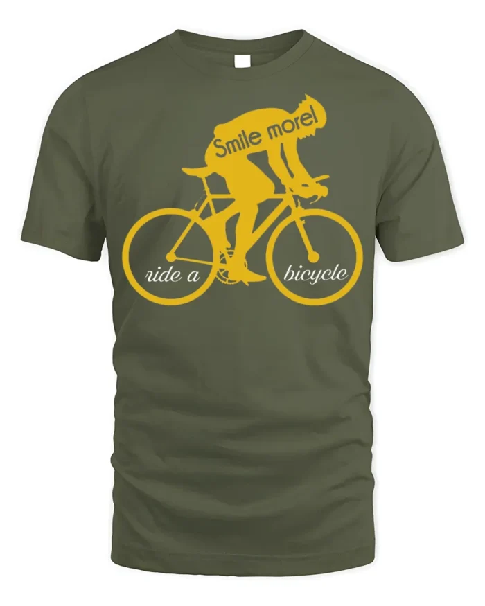 Smile More Ride a Bicycle Motivational Cycling T-Shirt - military green t-shirt on white background