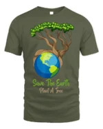 Save The Earth Plant A Tree T-Shirt Eco Nature Graphic - military green t-shirt on white background