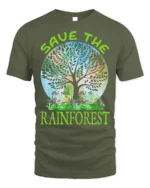 Save the Rainforest T-Shirt with Nature Tree Graphic - military green t-shirt on white background