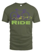 Retro Bike RIDE Graphic T-Shirt for Cyclists and Riders - military green t-shirt on white background