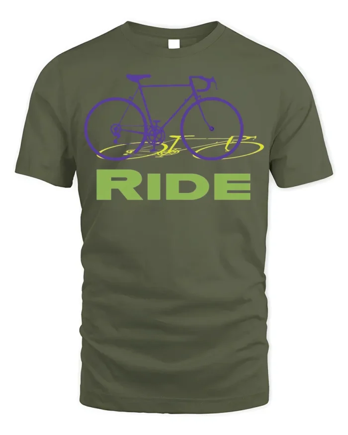 Retro Bike RIDE Graphic T-Shirt for Cyclists and Riders - military green t-shirt on white background