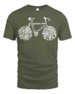 Typography Bike Word Art Cycling T-Shirt for Riders - military green t-shirt on white background