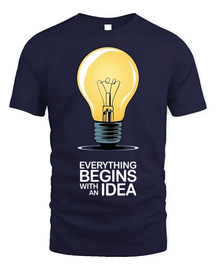 Everything Begins With an Idea Light Bulb T-Shirt - navy t-shirt on white background