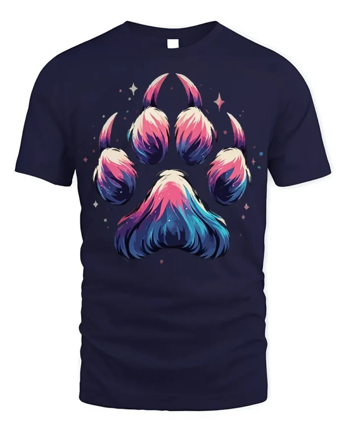 Galaxy Paw Print T-Shirt Vibrant Animal Lover - navy t-shirt on white background