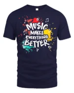 Music Makes Everything Better T-Shirt Retro Color Design - navy t-shirt on white background