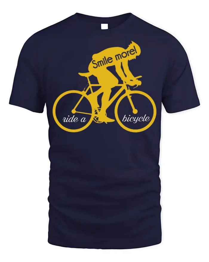 Smile More Ride a Bicycle Motivational Cycling T-Shirt - navy t-shirt on white background