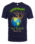 Save The Earth Plant A Tree T-Shirt Eco Nature Graphic - navy t-shirt on white background