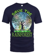 Save the Rainforest T-Shirt with Nature Tree Graphic - navy t-shirt on white background