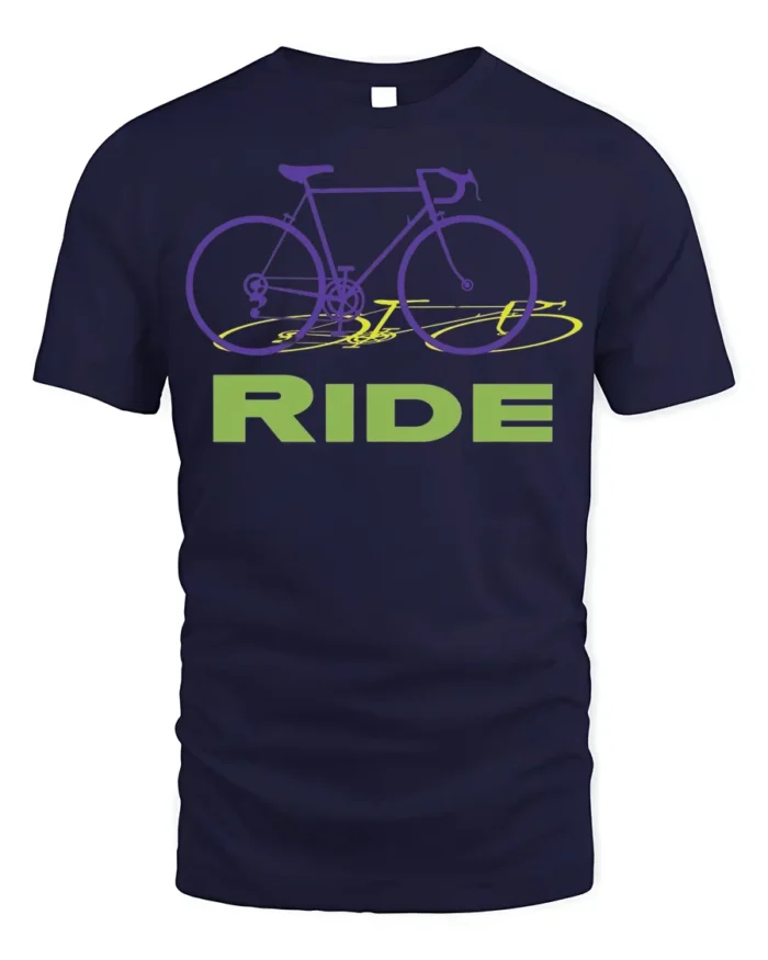 Retro Bike RIDE Graphic T-Shirt for Cyclists and Riders - navy t-shirt on white background