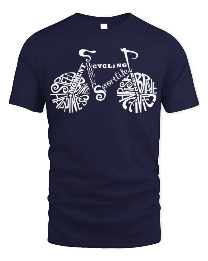Typography Bike Word Art Cycling T-Shirt for Riders - navy t-shirt on white background