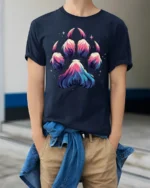 Galaxy Paw Print T-Shirt Vibrant Animal Lover - model wearing navy shirt, hands in pockets